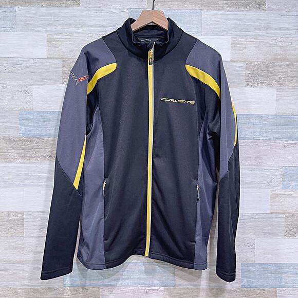 Corvette Performance Racing Jacket Black Yellow Full Zip Fleece Mens Large - Picture 1 of 8